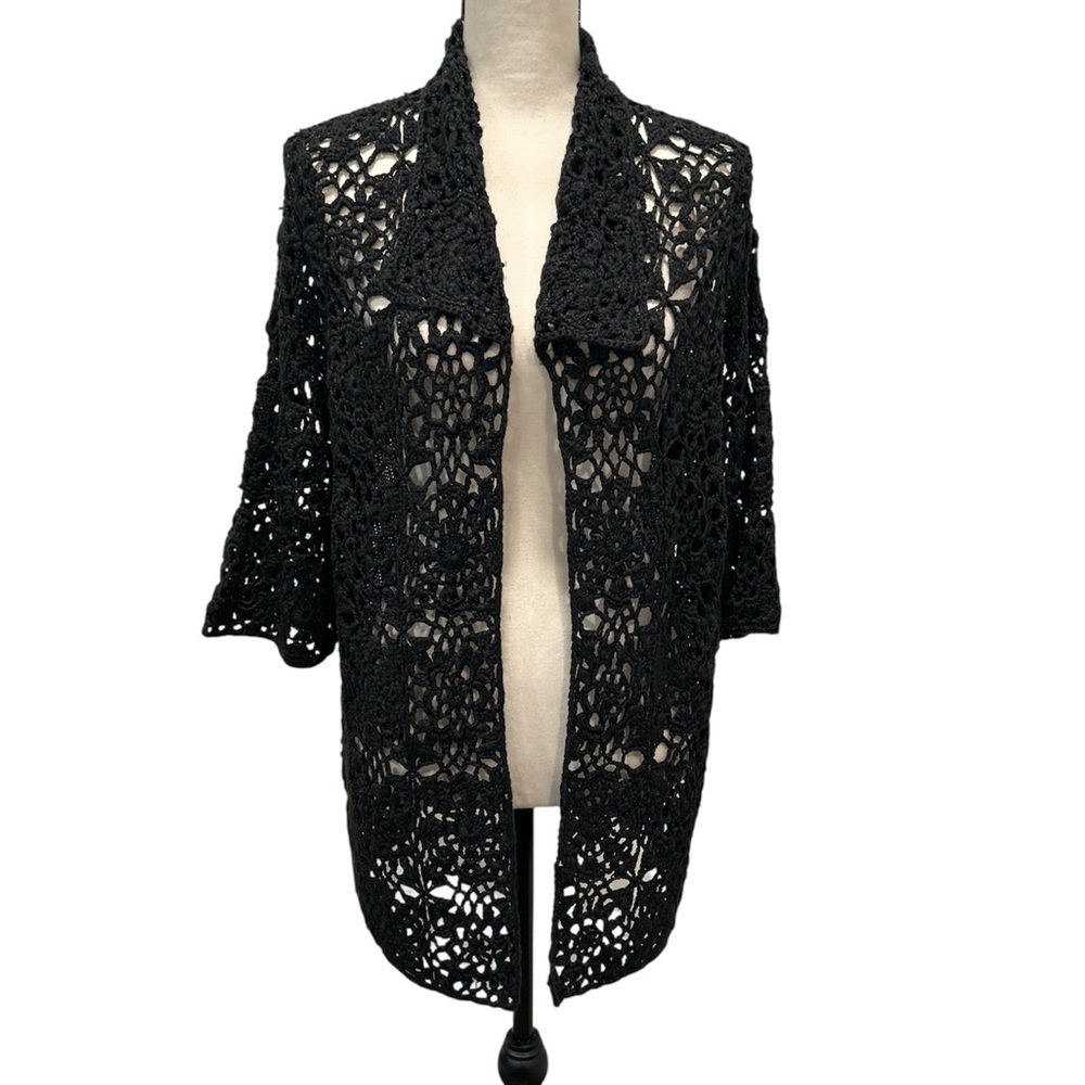 Chicos Crochet Knit Cardigan Sweater